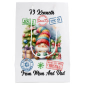 Vrolijke kerstzak gevuld met vakantie verrassingen medium cadeauzakje (Achterkant)