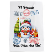 Vrolijke kerstzak met feestelijke vakantiesneeuwma medium cadeauzakje (Achterkant)