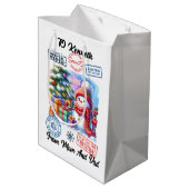 Vrolijke kerstzak met vakantiesneeuwman medium cadeauzakje (Achterkant Gekanteld)