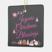 Vrolijke kerstzegeningen op roze houtskool | keramisch ornament (Links)