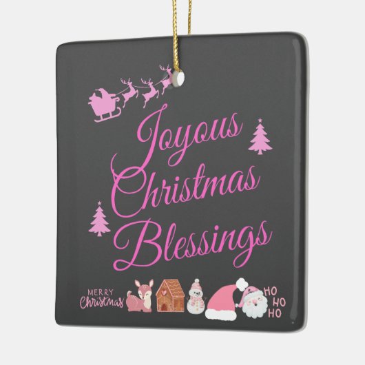 Vrolijke kerstzegeningen op roze houtskool | keramisch ornament (Links)