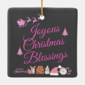 Vrolijke kerstzegeningen op roze houtskool | keramisch ornament (Achterkant)