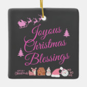 Vrolijke kerstzegeningen op roze houtskool | keramisch ornament (Voorkant)