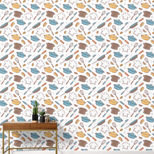 Vrolijke keuken Doodle  Behang (Hal)