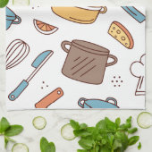 Vrolijke Keuken Doodle Patroon Handdoek (Gevouwen)