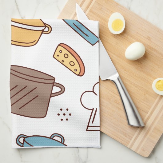 Vrolijke Keuken Doodle Patroon Handdoek (Quarter Fold)
