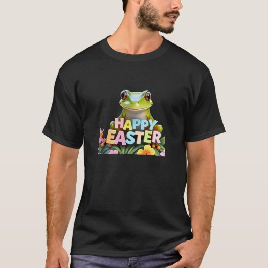 Vrolijke kikker Bloemen Happy Easter Mannen T-shir T-shirt (Voorkant)