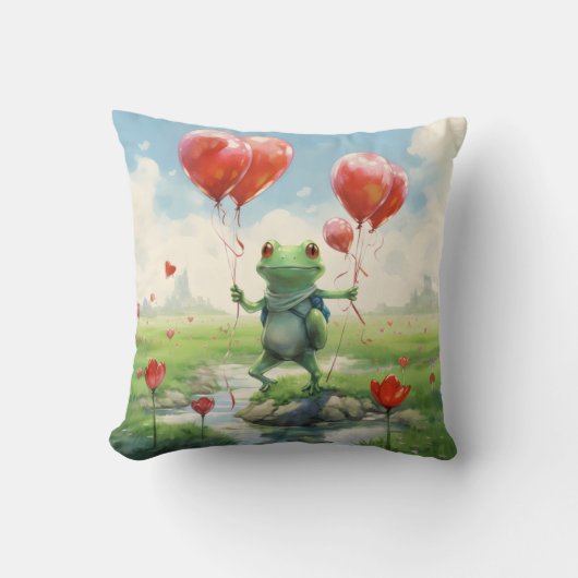 Vrolijke kikker rode ballonnen kussen (Voorkant)