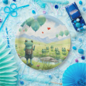 Vrolijke kikkers blauwe ballonnen papieren bordje (Feest)