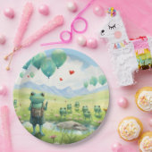 Vrolijke kikkers blauwe ballonnen papieren bordje (Feest)