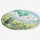 Vrolijke kikkers blauwe ballonnen papieren bordje (Gekanteld)