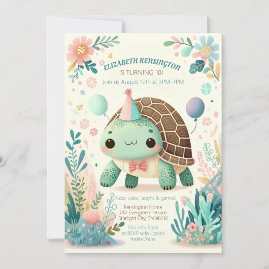 Vrolijke Kinder schildpad verjaardagsfeestuitnodig Kaart (Voorkant)