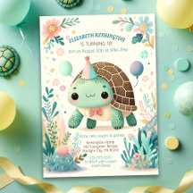 Vrolijke Kinder schildpad verjaardagsfeestuitnodig