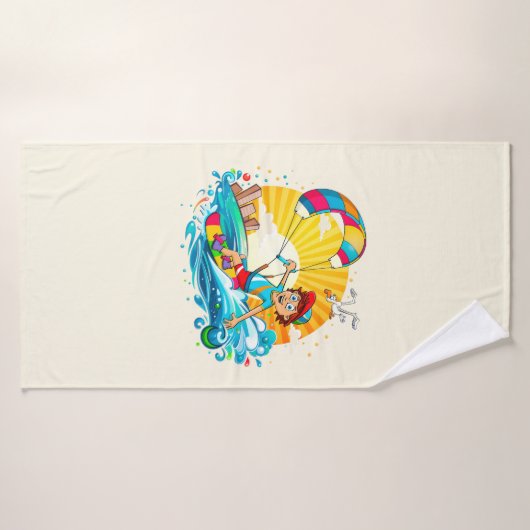 Vrolijke kite surfing illustratie. badhanddoek (Badhanddoek)