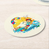 Vrolijke kite surfing illustratie. ronde kartonnen onderzetter (Gebogen)