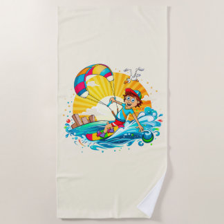 Vrolijke kite surfing illustratie. strandlaken