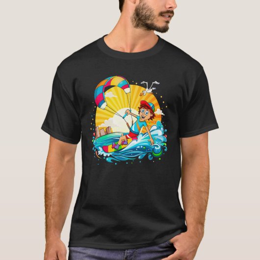 Vrolijke kite surfing illustratie.  t-shirt (Voorkant)