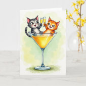 Vrolijke Kitten Glas Kaart (Gele Bloem)