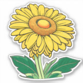 Vrolijke klassieke felgele zonnebloem contour sticker (Voorkant)