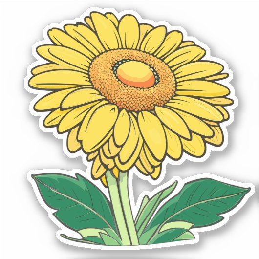 Vrolijke klassieke felgele zonnebloem contour sticker (Voorkant)