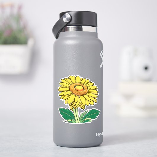Vrolijke klassieke felgele zonnebloem contour sticker (HydroFlask)