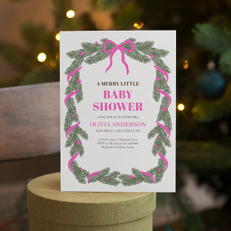 Vrolijke Kleine Baby Shower Elegante Roze Strik Kaart