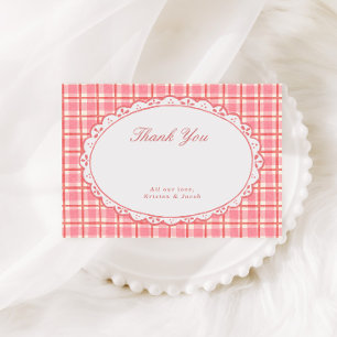 Vrolijke Kleine Baby Shower Roze & Rode Suikerstok Bedankkaart