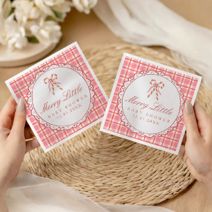 Vrolijke Kleine Baby Shower Roze & Rode Suikerstok Servet