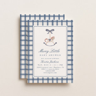 Vrolijke Kleine Blauwe Schommelpaard Winter Baby S Kaart