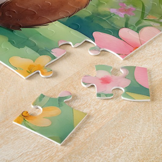 Vrolijke kleine bruine konijn 1, Pasen Legpuzzel (Zijkant)