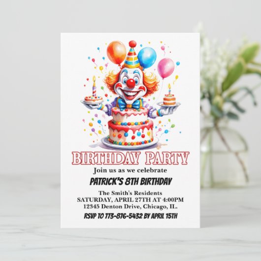 Vrolijke kleine clown Waterverf verjaardagsfeestje Kaart (Staand voorkant)
