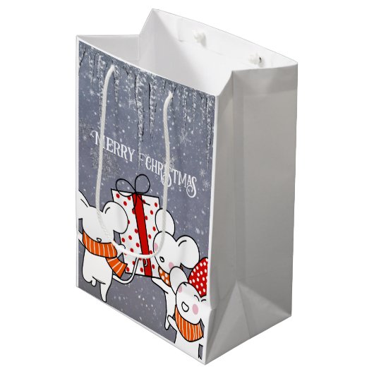 Vrolijke kleine kerstmuizen medium cadeauzakje (Voorkant Gekanteld)