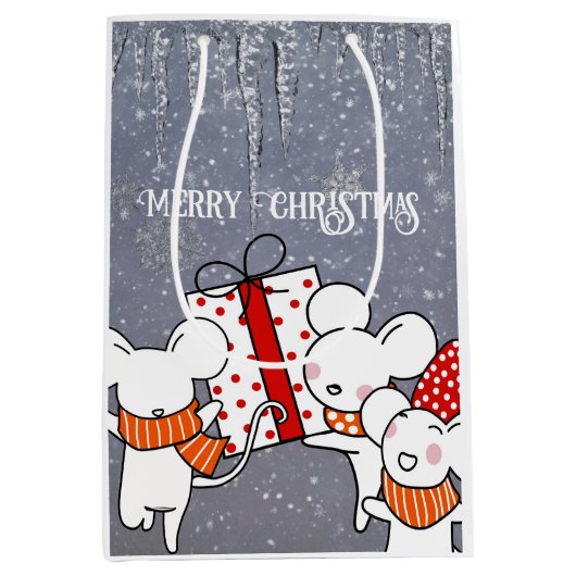 Vrolijke kleine kerstmuizen medium cadeauzakje (Voorkant)