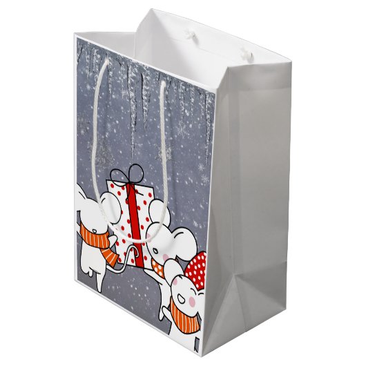 Vrolijke kleine kerstmuizen medium cadeauzakje (Achterkant Gekanteld)