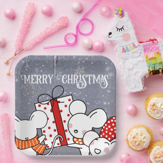 Vrolijke kleine kerstmuizen papieren bordje (Feest)
