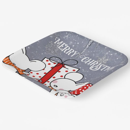 Vrolijke kleine kerstmuizen papieren bordje (Gebogen)