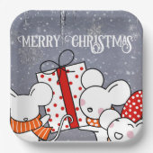 Vrolijke kleine kerstmuizen papieren bordje (Voorkant)