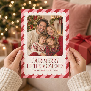 Vrolijke Kleine Momenten Rood Roze Kerst Fotokaart Feestdagenkaart