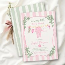 Vrolijke Kleine Roze Groene Strepen Meisje Baby Sh