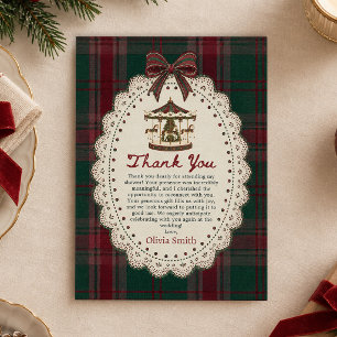 Vrolijke Kleine Tartan Carrousel Kerst Baby Shower Bedankkaart