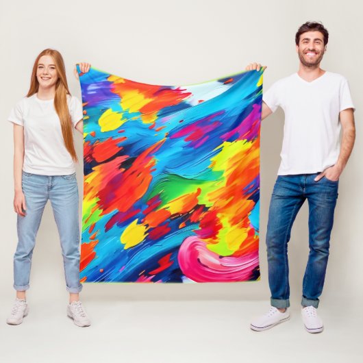Vrolijke kleur explosie schilderij fleece deken (In situ)