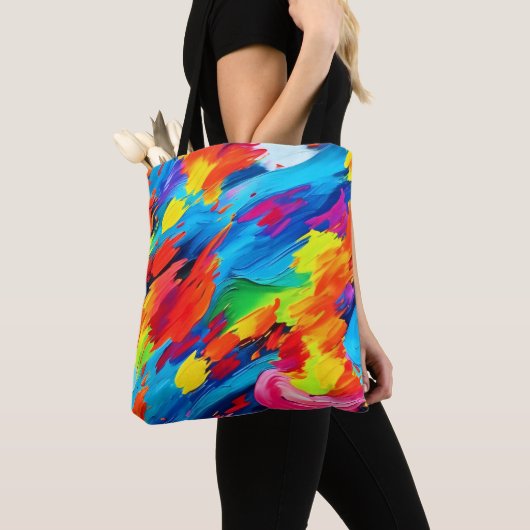 Vrolijke kleur explosie schilderij tote bag (Dichtbij)