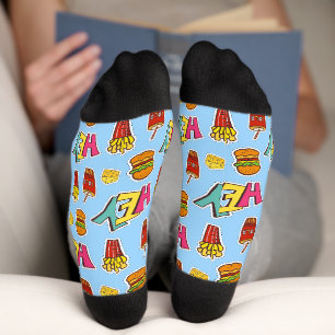 Vrolijke kleuren leuk voedselpatroon Hamburger Bla Sokken