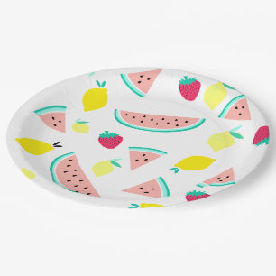 vrolijke kleurige zomervruchten papieren bordje