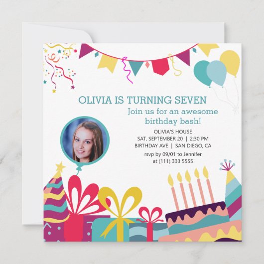 Vrolijke kleurrijke aangepaste foto verjaardagsfee kaart (Voorkant)