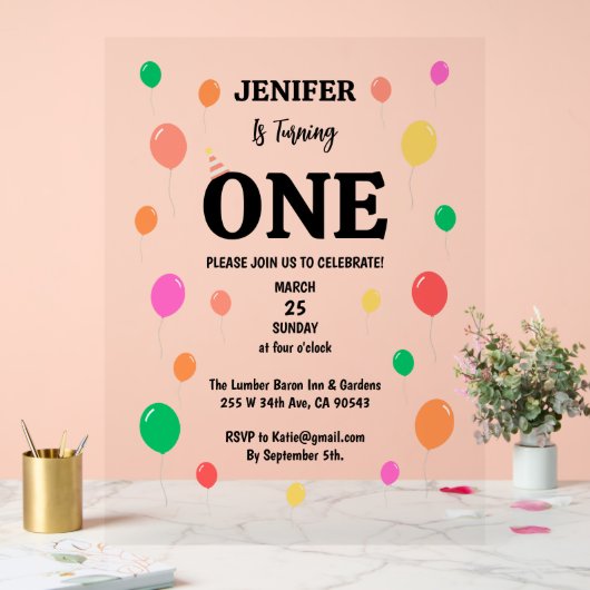 Vrolijke kleurrijke ballon verjaardag acryl bord (Huwelijk)