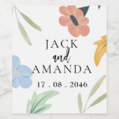 Vrolijke kleurrijke bloemen bruiloft wijn fles lab etiket (Enkel label)