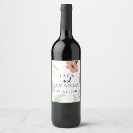 Vrolijke kleurrijke bloemen bruiloft wijn fles lab etiket