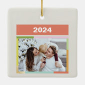 Vrolijke kleurrijke heldere leuke kerstlijnen keramisch ornament (Achterkant)