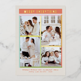 Vrolijke kleurrijke heldere leuke vier foto kerst folie feestdagenkaart